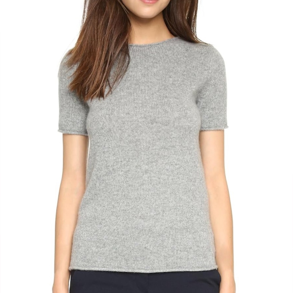 Theory Cashmere Crew Tolleree Sweater Roll Hem Grey Small
